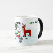 Mug Magique Joyeux Noël ! Snowman avec amis (Devant droit)