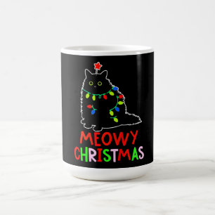 Mug Magique Joyeux Noël Xmas Lumières Pyjama Chat Noir 