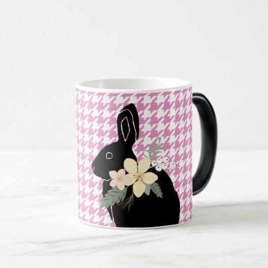 Mug Magique Lapin Lapin Silhouette Fleurs de Printemps Houndst (Devant droit)