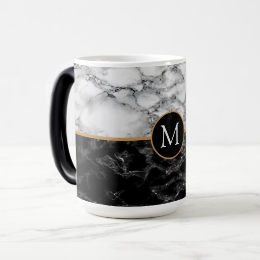 Mug Magique LETTRE FAUX MARBRE BLANC NOIR CAFÉ BOUGIE Personna (Devant gauche)
