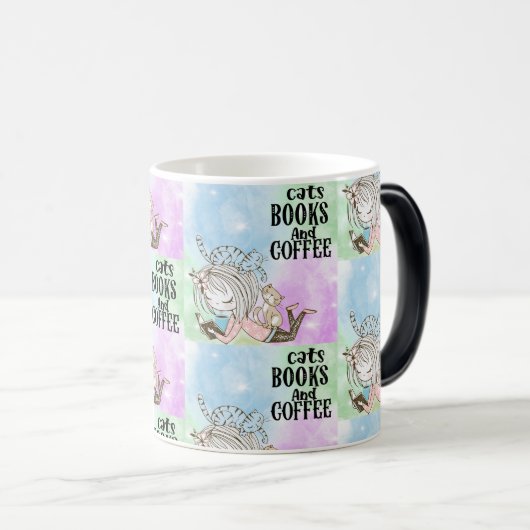 Mug Magique Livres de lecture Cute Cat avec Café (Devant droit)