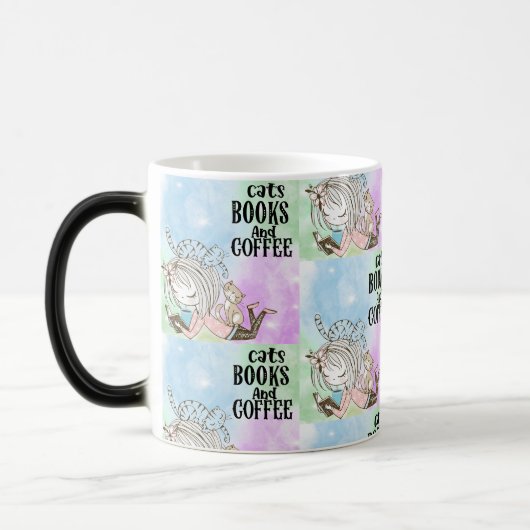 Mug Magique Livres de lecture de chats mignonnes avec café : C (Gauche)