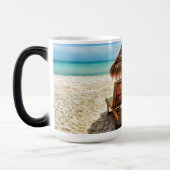 Mug Magique Lounge on beach throw pillow (Gauche)