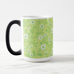 Mug Magique Marguerites en blanc et vert sur fond vert miel