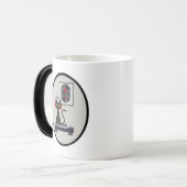 Mug Magique Mid Century noir Chat avec casque (Devant gauche)