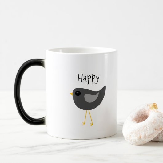 Mug Magique Mignonne muqueuse d'oiseau noir (Avec donut)