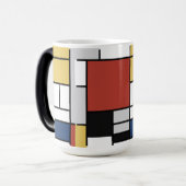 Mug Magique Mondrian Peinture Rouge Plane Jaune Noir Gris Bleu (Devant gauche)