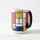 Mug Magique Mondrian Peinture Rouge Plane Jaune Noir Gris Bleu (Devant droit)