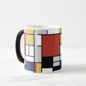 Mug Magique Mondrian Peinture Rouge Plane Jaune Noir Gris Bleu (Devant gauche)