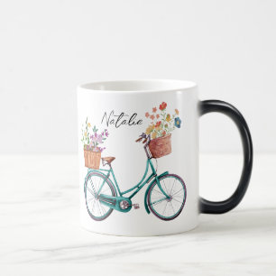 Mug Magique Monogramme aquarelle fleurie sur vélo Mélange cade