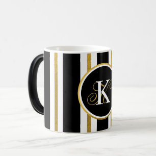 Mug Magique Monogramme Elégant Noir & Or Personnalisé
