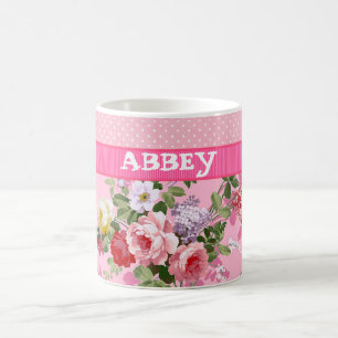 Mug Magique Monogramme rose Vintage Pois floraux