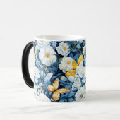 Mug Magique Motif à papillon bleu et blanc (Devant gauche)
