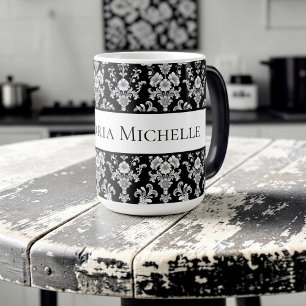 Mug Magique Motif damassé noir et blanc victorien