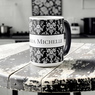 Mug Magique Motif damassé noir et blanc victorien
