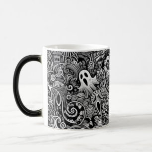 Mug Magique Motif de doodle Halloween complexe avec Symbo fonc
