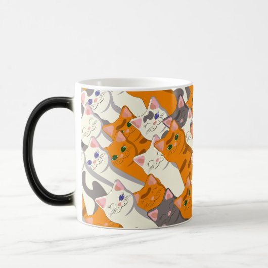 Mug Magique Motif en diagonale du chat noir blanc gingembre (Gauche)