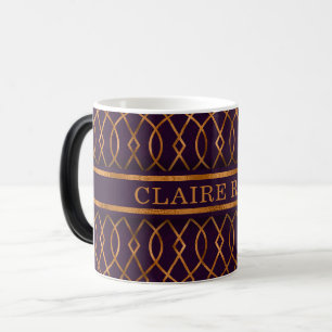 Mug Magique Motif en treillis or violet géométrique chic