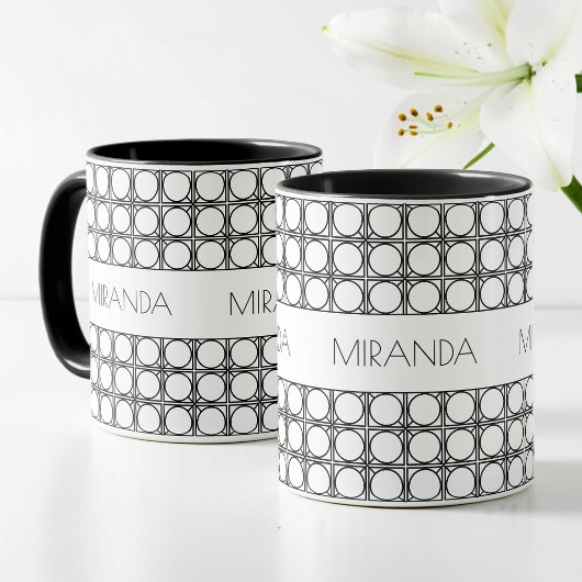 Mug Magique Motif Rotin Noir et Blanc Moderne Personnalisé