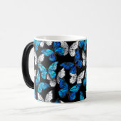 Mug Magique Motif sans couleur foncée avec papillons bleus Mor (Devant gauche)