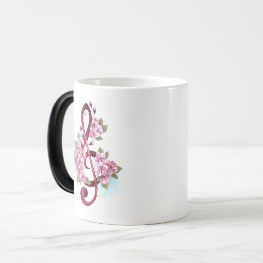 Mug Magique Musical treble clef notes with sakura flowers (Devant gauche)