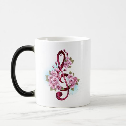 Mug Magique Musical treble clef notes with sakura flowers (Gauche)