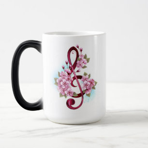 Mug Magique Musical treble clef notes with Sakura flowers