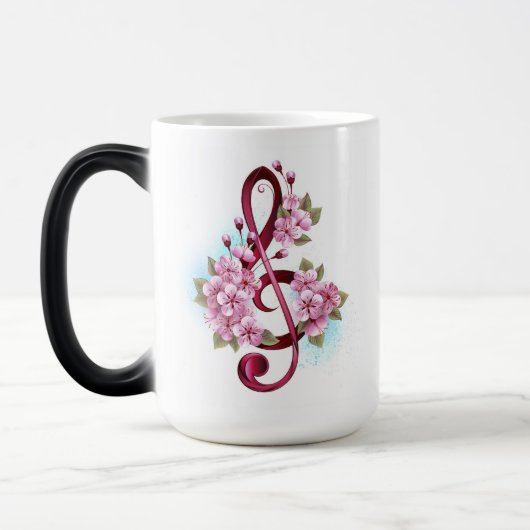 Mug Magique Musical treble clef notes with Sakura flowers (Gauche)