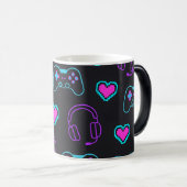 Mug Magique Neon Gamer Controller and Hearts Pattern (Devant droit)