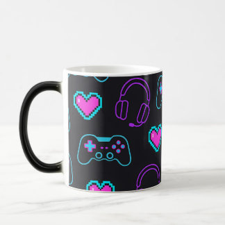Mug Magique Neon Gamer Controller and Hearts Pattern