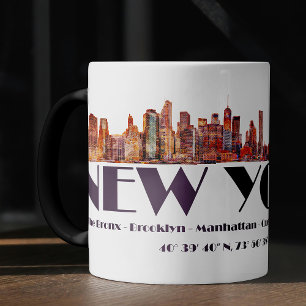 Mug Magique New York City Skyline. Boroughs et coordonnées