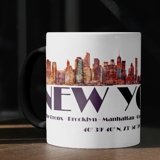 Mug Magique New York City Skyline. Boroughs et coordonnées