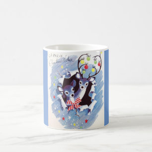 Mug Magique Noël bleu vintage doux superbe de renne
