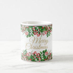 Mug Magique Noël mignon avec des baies rouges en fer fleuri