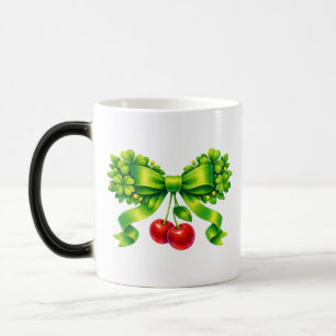 Mug Magique Nœud Trèfle Chanceux avec Cerises Design Vert