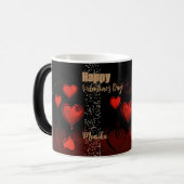 Mug Magique Noir aux Coeurs rouges (Devant gauche)