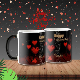 Mug Magique Noir aux Coeurs rouges