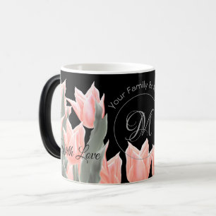 Mug Magique Nom De Famille Élégant Monogramme Peach Tulips Pei