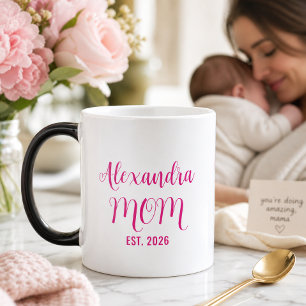 Mug Magique Nom de maman personnalisé Établie Écriture rose