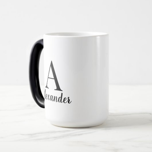 Mug Magique Nom du monogramme noir moderne personnalisé (Devant gauche)