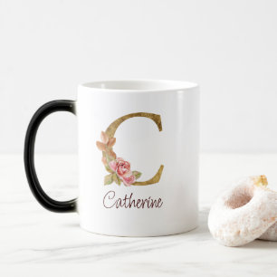 Mug Magique Nom personnalisé Blush Rose Gold Foncé Lettre C