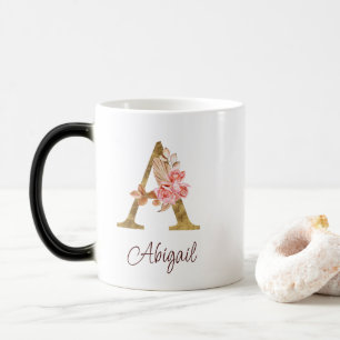Mug Magique Nom personnalisé Blush Rose Pâle Lettre A en feuil