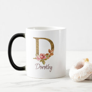 Mug Magique Nom personnalisé Blush Roses Roses Lettre D en feu