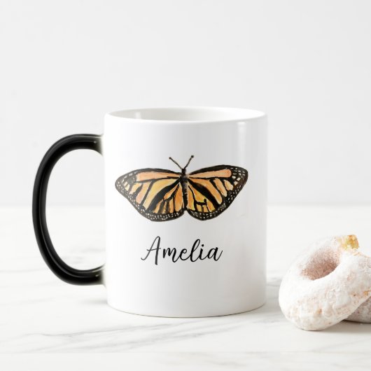 Mug Magique Nom Personnalisé Monarque Papillon Peinture Insect (Avec donut)