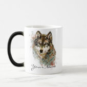 Mug Magique Nom personnalisé ou texte Loup aquarelle animal (Gauche)