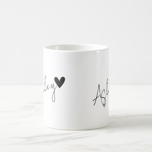 Mug Magique Nom personnalisé Texte Minuscule Coeur noir Simple (Centre)