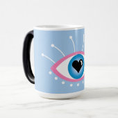 Mug Magique Oeil mal grec avec cils rose bleu (Devant gauche)