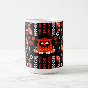 Mug Magique Orange Et Black Folk Art Hibou Nordique