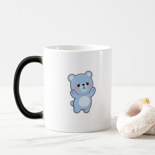 Mug Magique Ours timide de style Kawaii minimal (Avec donut)