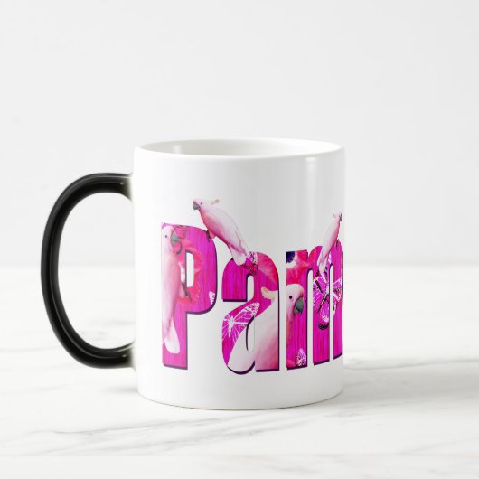 Mug Magique Pam, Nom Logo Avec Perroquets Blancs, (Gauche)